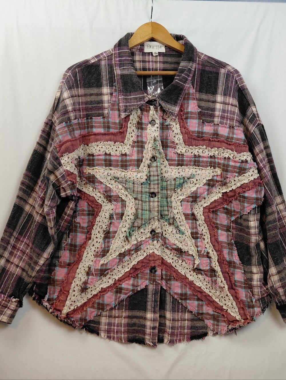 Oli & Hali Plaid‎ Quilted Star Shirt Jacket Women's Size Medium Oversized Rustic